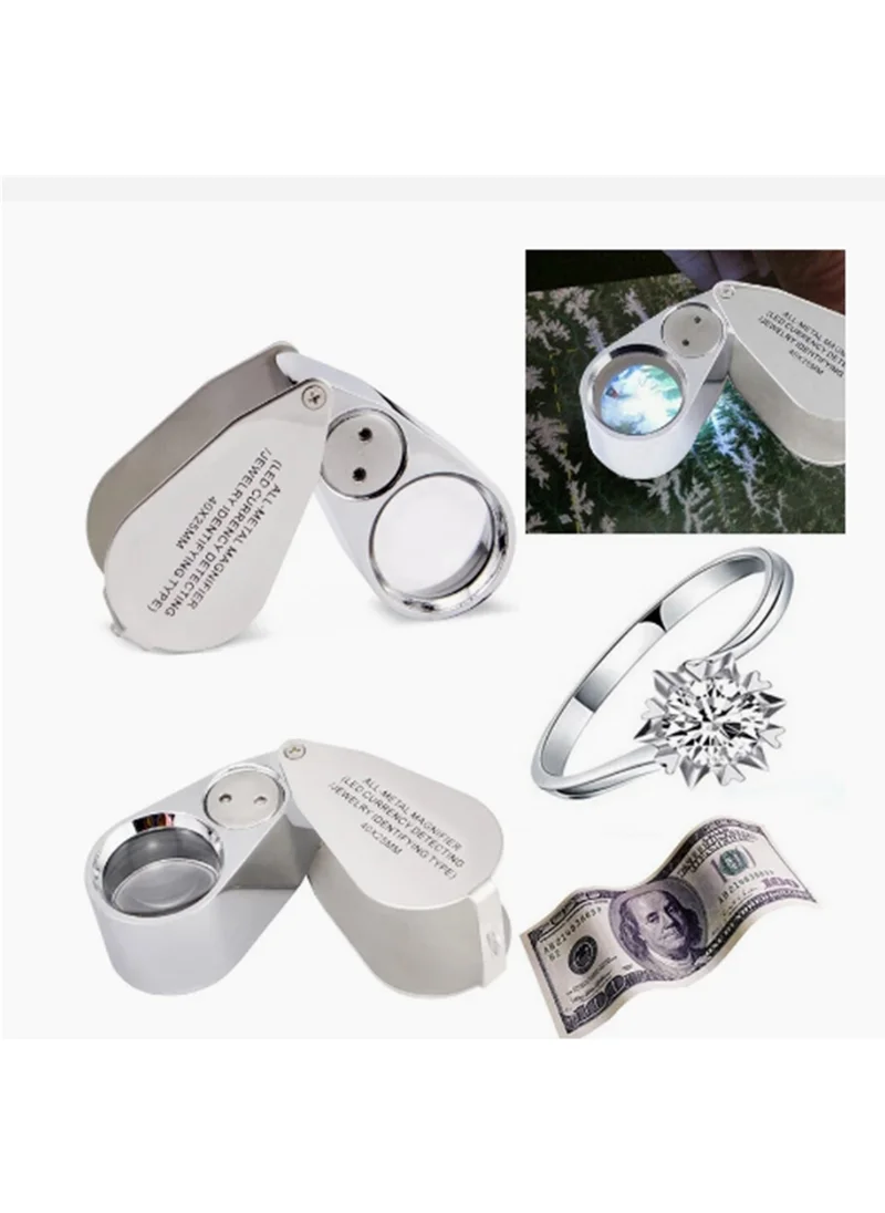 باركوفيكس Full Steel LED Lighted Professional MAGNIFIER-40X25 Lupe Lighted Jeweler Watchmaker Folding Magnifier with Box