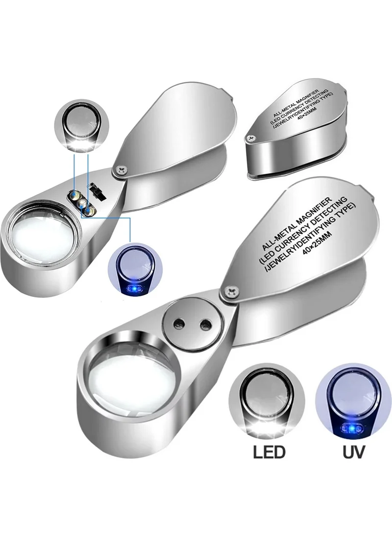BarkoFix Full Steel LED Lighted Professional MAGNIFIER-40X25 Lupe Lighted Jeweler Watchmaker Folding Magnifier with Box