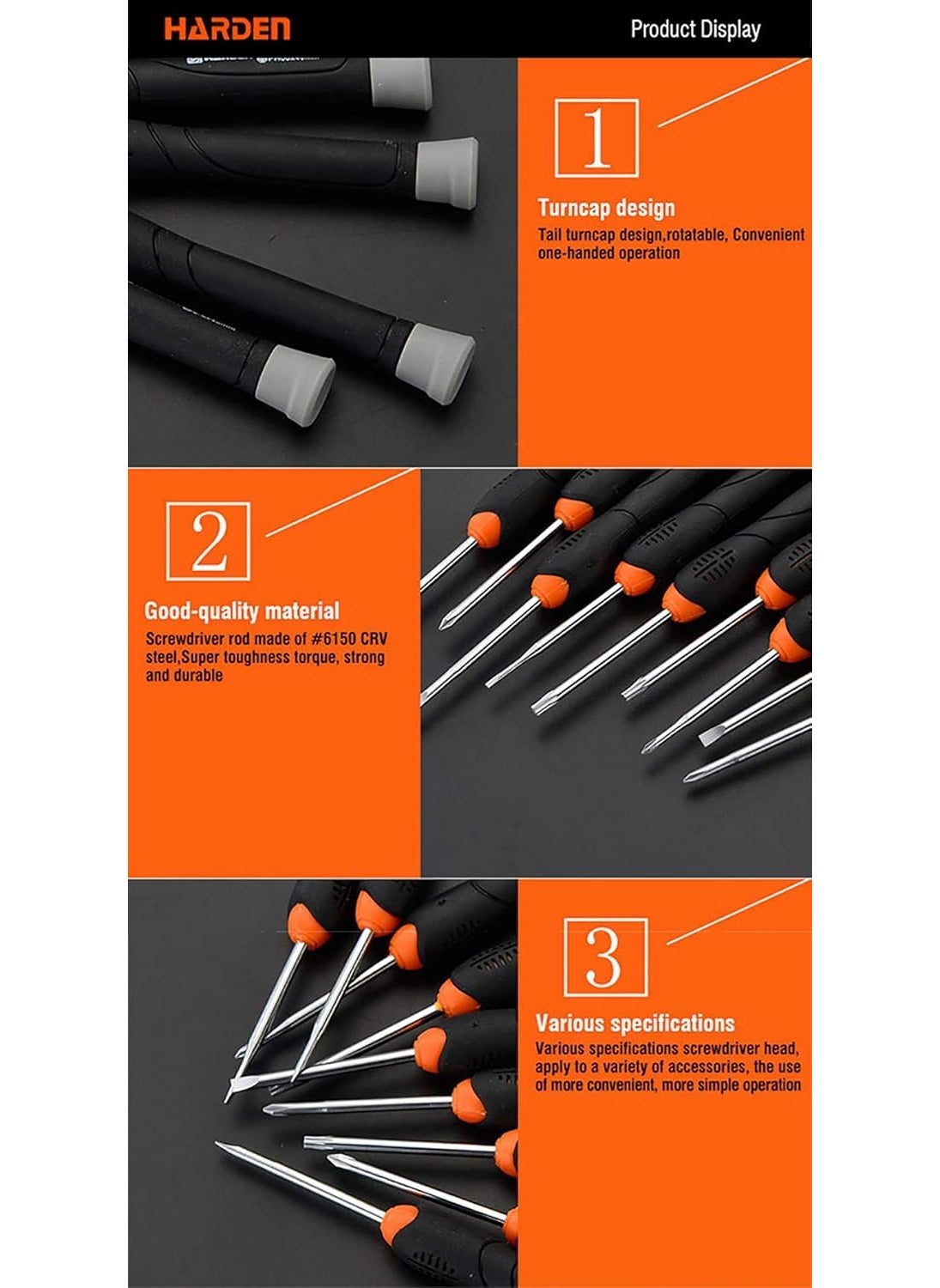 Harden Harden 9pcs Precision Screwdriver Set (Includes Slotted (4Pcs), Phillips (3Pcs) & Torx (2Pcs) - Professional Series 550122 B  - Image 4