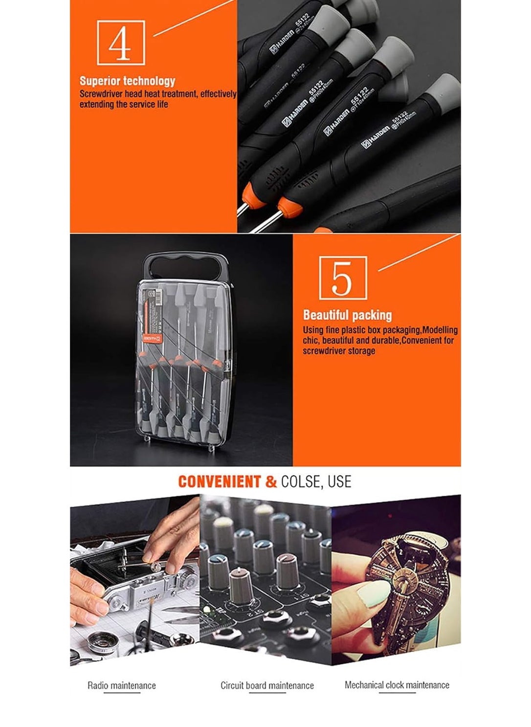 Harden Harden 9pcs Precision Screwdriver Set (Includes Slotted (4Pcs), Phillips (3Pcs) & Torx (2Pcs) - Professional Series 550122 B  - Image 5
