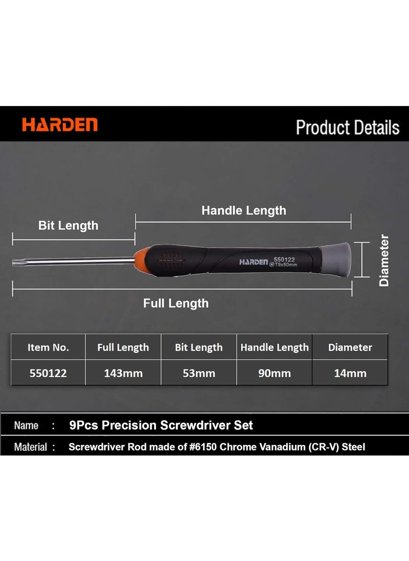 Harden Harden 9pcs Precision Screwdriver Set (Includes Slotted (4Pcs), Phillips (3Pcs) & Torx (2Pcs) - Professional Series 550122 B  - Image 3