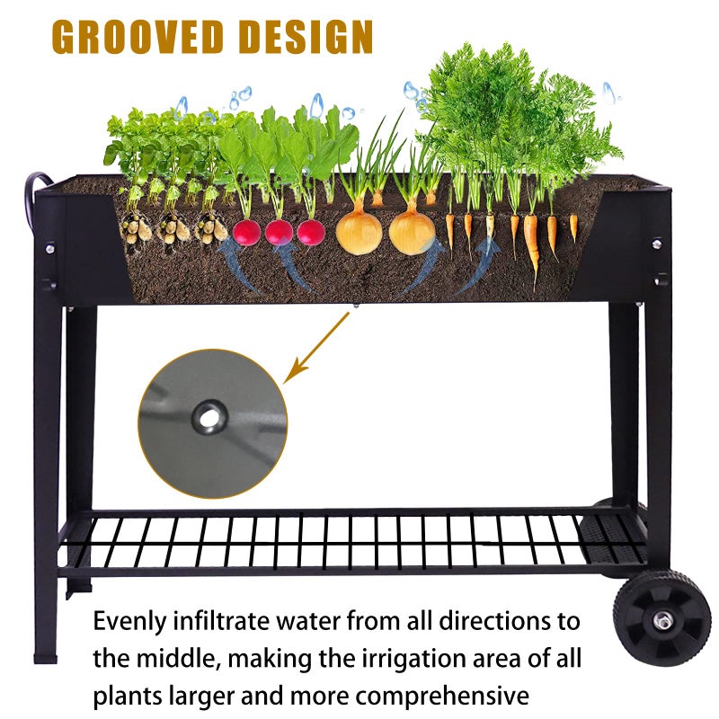 aboxoo Large Planter Raised Beds with Legs Outdoor Metal Planter Box on Wheels Elevated Garden Bed for Vegetables Flower Herb Patio (40" L x 11" W x 31.5" H) - Image 3