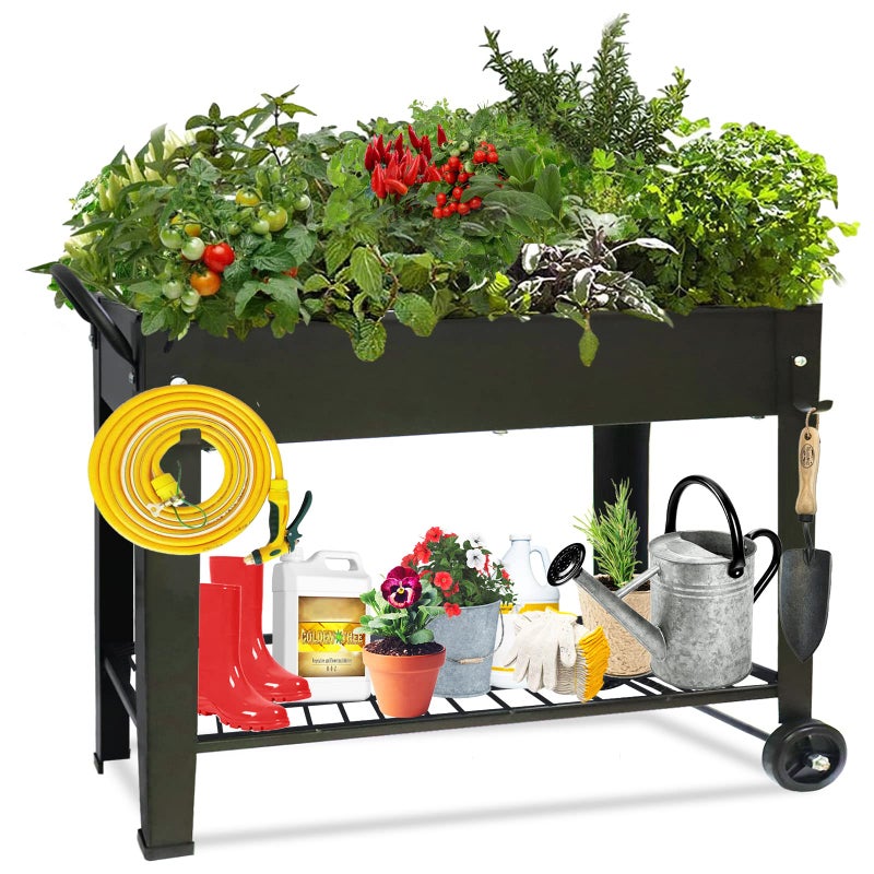 aboxoo Large Planter Raised Beds with Legs Outdoor Metal Planter Box on Wheels Elevated Garden Bed for Vegetables Flower Herb Patio (40" L x 11" W x 31.5" H) - Image 1