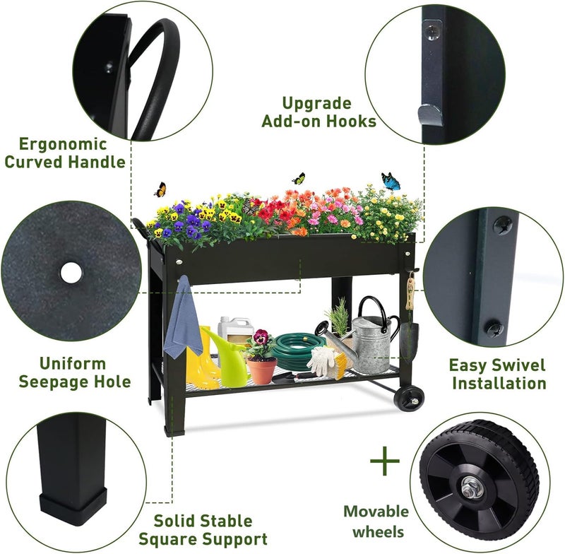 aboxoo Large Planter Raised Beds with Legs Outdoor Metal Planter Box on Wheels Elevated Garden Bed for Vegetables Flower Herb Patio (40" L x 11" W x 31.5" H) - Image 2