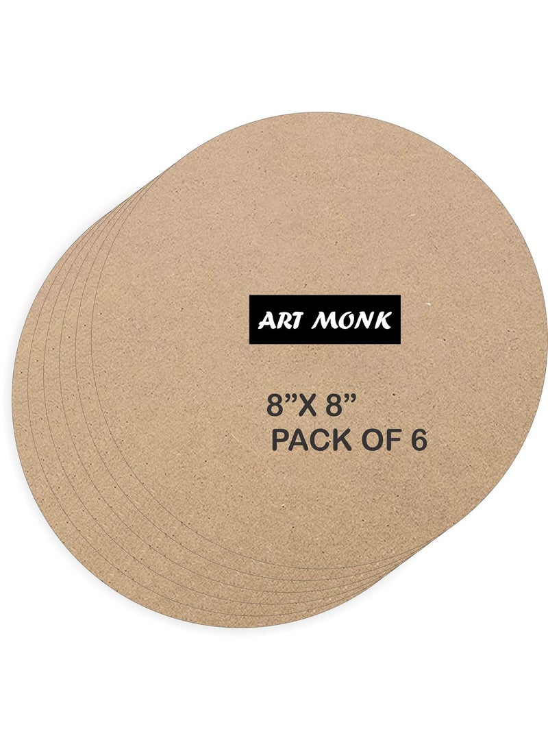Generic Art Monk 6 Piece Round MDF Boards for Art and Craft Wood Round MDF Sheets for Craft Work DIY MDF Cutouts 8 Inch 6 Pcs  - Image 1