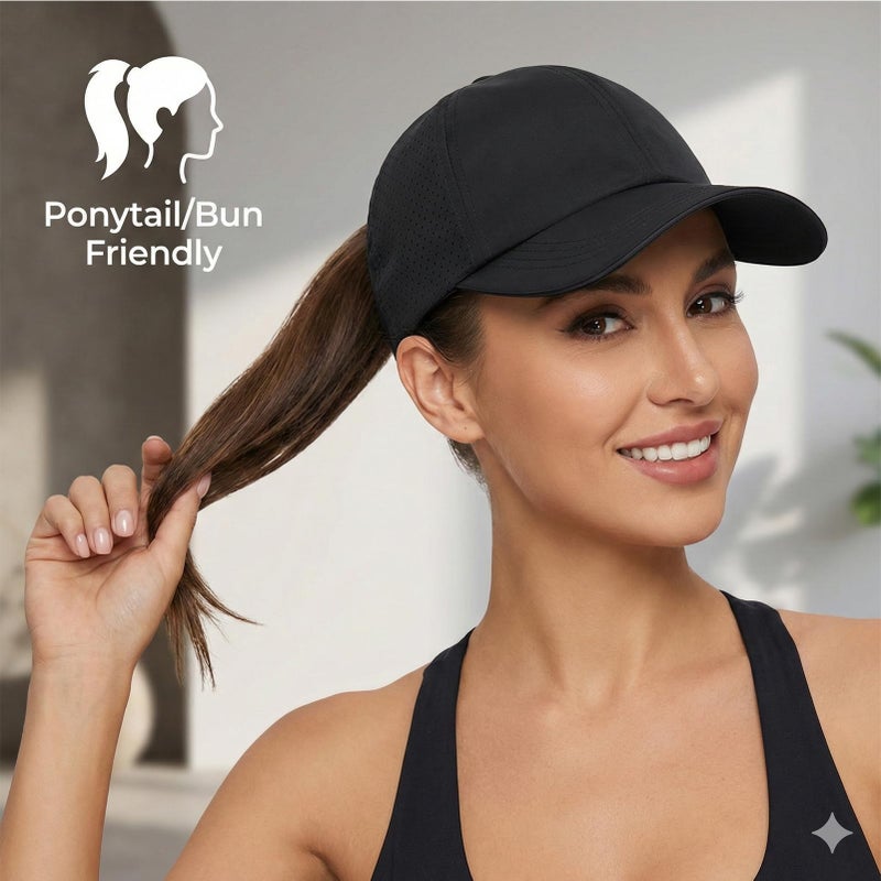 BUTITNOW New Upgraded Women Backless Baseball Cap High Ponytail Snapback Curl Caps Adjustable High Messy Bun Ponycap Black - Image 5
