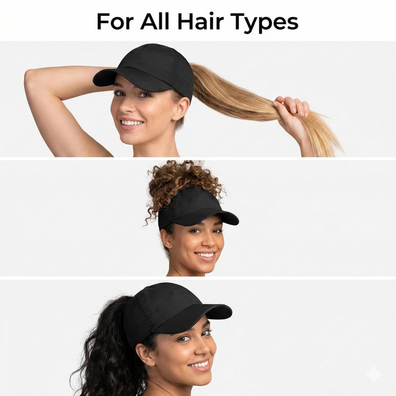 BUTITNOW New Upgraded Women Backless Baseball Cap High Ponytail Snapback Curl Caps Adjustable High Messy Bun Ponycap Black - Image 3
