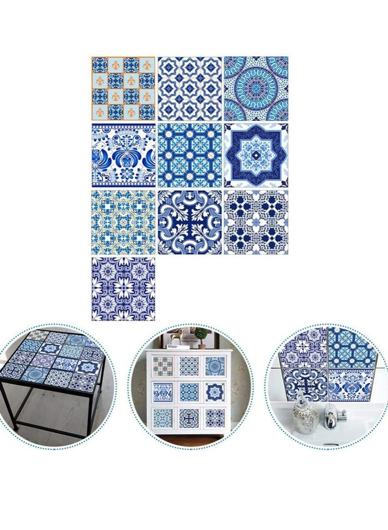 SOLARAE Adhesive Wallpaper 10Pcs Traditional Tile Stickers Backsplash Peel Wall Sticker Decals for Bathroom Kitchen Decor 20x20cm - Image 1