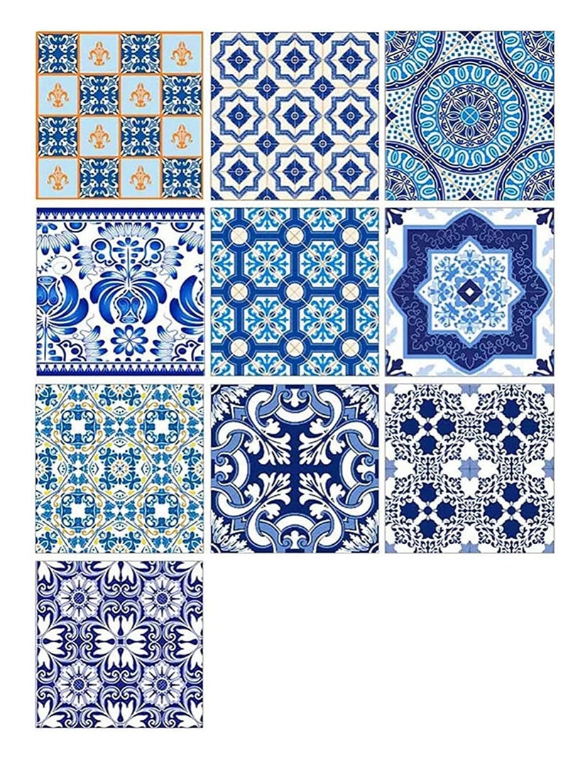 SOLARAE Adhesive Wallpaper 10Pcs Traditional Tile Stickers Backsplash Peel Wall Sticker Decals for Bathroom Kitchen Decor 20x20cm - Image 2