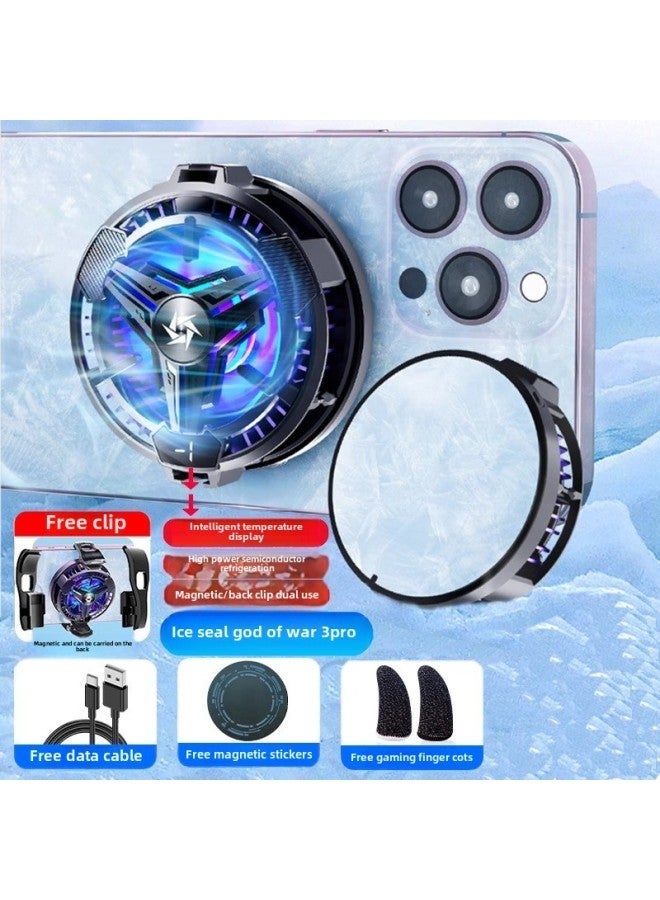 Tablet Phone Radiator Magnetic Semiconductor Refrigeration Cooling Back Clip Ultra-quiet Ice For Apple Black Shark-Color:Magnetic Suction [with Digital Display And Can Turn Off The Light] Universal Mobile Phones Tablets★Black Model + Free Finger Cots  - Image 1