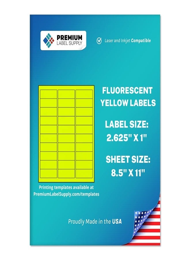 Premium Label Supply Bright Neon Color Fluorescent Stickers - 2.625" x 1" Address Labels - (Fluorescent Yellow, 3000 Labels) - Image 1
