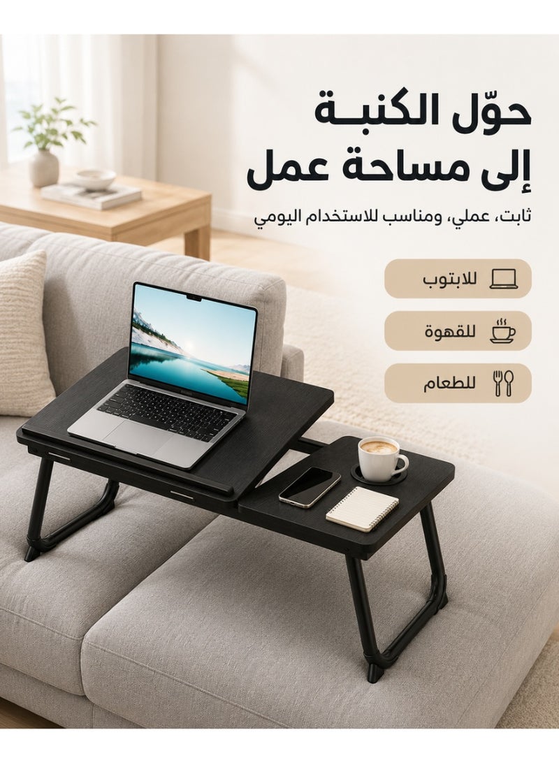 يانتنز مكتب سرير للكمبيوتر المحمول، مكتب كمبيوتر محمول للسرير والأريكة، صواني سرير لتناول الطعام والكمبيوتر المحمول مع حامل أكواب، 5 مستويات ارتفاع قابل للتعديل - Image 2