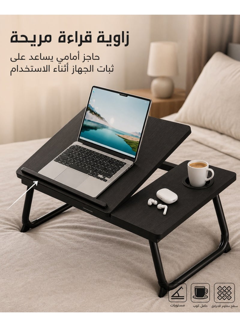 يانتنز مكتب سرير للكمبيوتر المحمول، مكتب كمبيوتر محمول للسرير والأريكة، صواني سرير لتناول الطعام والكمبيوتر المحمول مع حامل أكواب، 5 مستويات ارتفاع قابل للتعديل - Image 4