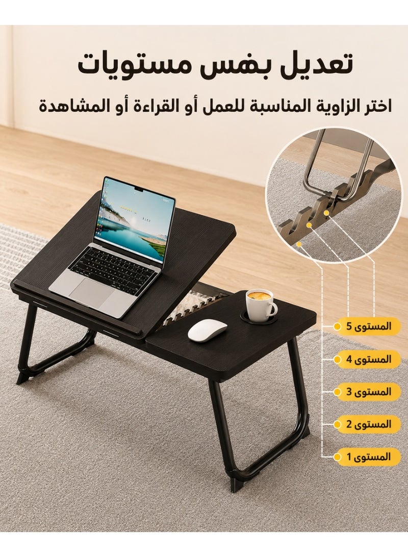 يانتنز مكتب سرير للكمبيوتر المحمول، مكتب كمبيوتر محمول للسرير والأريكة، صواني سرير لتناول الطعام والكمبيوتر المحمول مع حامل أكواب، 5 مستويات ارتفاع قابل للتعديل - Image 3