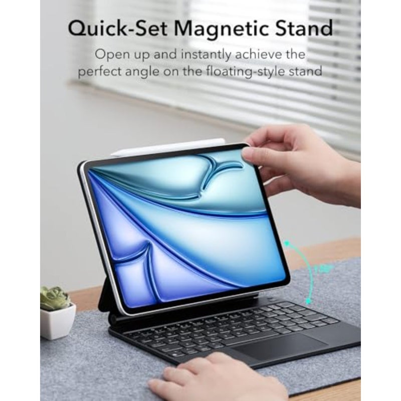 حافظة لجهاز iPad Air 11 بوصة مع لوحة مفاتيح M4/M3/M2 2026/2025/2024، وحافظة لوحة المفاتيح السحرية iPad Pro 11 وAir 5/4th، حامل ناتئ عائم سهل الإعداد، لوحة تتبع دقيقة متعددة اللمس، أسود - Image 4