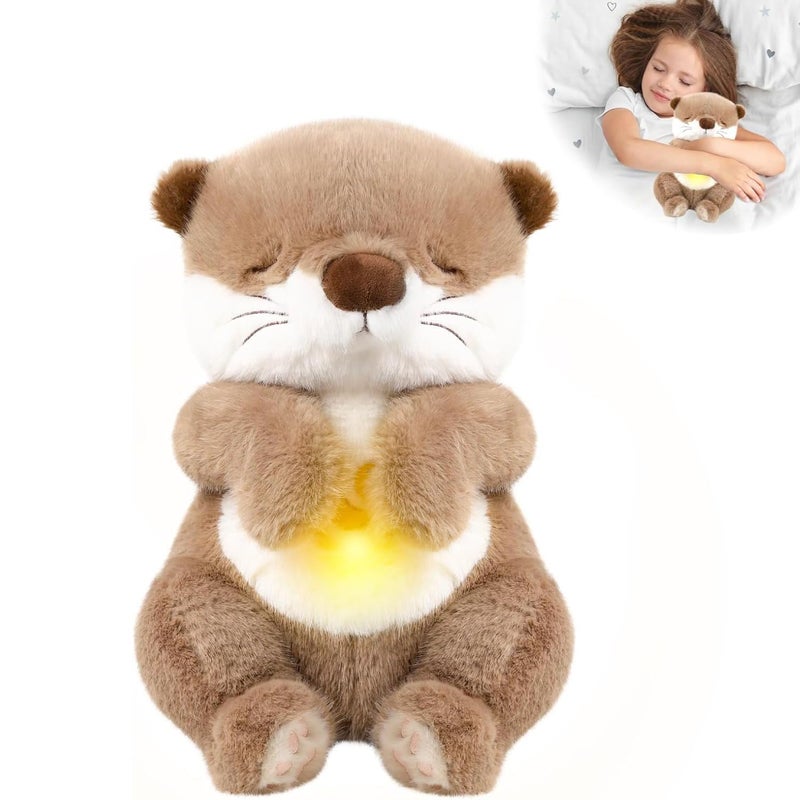 FATIRO Breathing Stuffed Animal Otter Plush Soothe Snuggle Otter Plush with Soft Light Music Interactive Realistic Belly Motion Gentle Snoring Breathing for Anxiety Adults and Kids - Image 3