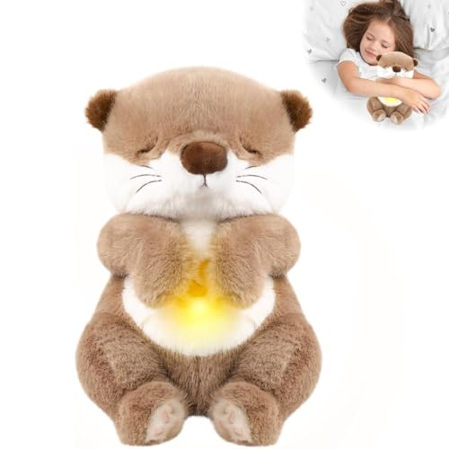 FATIRO Breathing Stuffed Animal Otter Plush Soothe Snuggle Otter Plush with Soft Light Music Interactive Realistic Belly Motion Gentle Snoring Breathing for Anxiety Adults and Kids - Image 1
