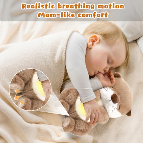 FATIRO Breathing Stuffed Animal Otter Plush Soothe Snuggle Otter Plush with Soft Light Music Interactive Realistic Belly Motion Gentle Snoring Breathing for Anxiety Adults and Kids - Image 5