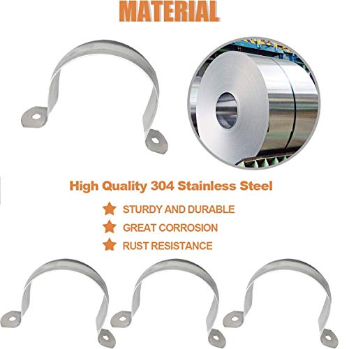 ZLYY 2.5inch 5Pcs Two Hole Stainless Steel U-Tube Clamp Connecting Ring Hose Clamp-Bracket Stainless Steel Tube Strap Tension Clip-Heavy Duty Rigid Pipe Strap Clamp Inner Dia 2.5inch Water Pipe (73mm) - Image 5