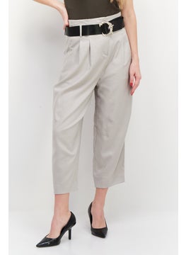 Couture Made For Vero Moda Women Regular Fit Solid Belted Chino Pant, Grey  - Image 1