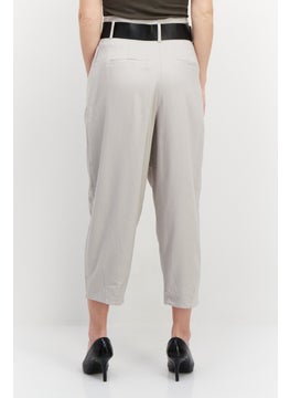 Couture Made For Vero Moda Women Regular Fit Solid Belted Chino Pant, Grey  - Image 3