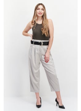 Couture Made For Vero Moda Women Regular Fit Solid Belted Chino Pant, Grey  - Image 4