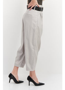 Couture Made For Vero Moda Women Regular Fit Solid Belted Chino Pant, Grey  - Image 2
