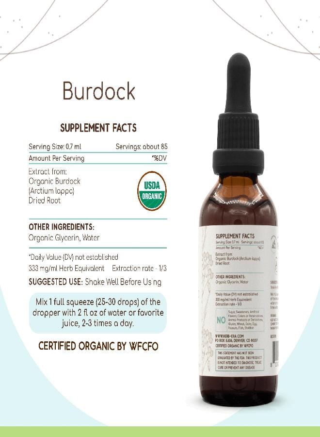 HerbEra Burdock B60 USDA Organic Tincture | Alcohol-Free Extract, High-Potency Herbal Drops | Certified Organic Burdock (Arctium lappa) Dried Root (2 oz) - Image 4