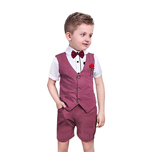 Nwada Boys Suit Toddler Dress Clothes Shirt with Bow Tie, Dress Pants Sets Kids Gentleman Outfit Suits Burgundy - Image 1