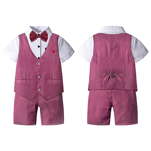 Nwada Boys Suit Toddler Dress Clothes Shirt with Bow Tie, Dress Pants Sets Kids Gentleman Outfit Suits Burgundy - Image 3