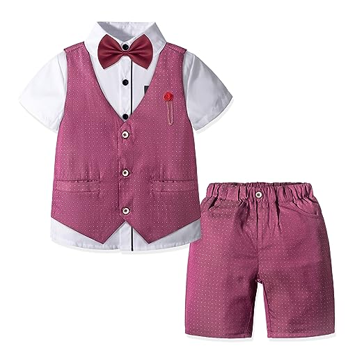 Nwada Boys Suit Toddler Dress Clothes Shirt with Bow Tie, Dress Pants Sets Kids Gentleman Outfit Suits Burgundy - Image 2