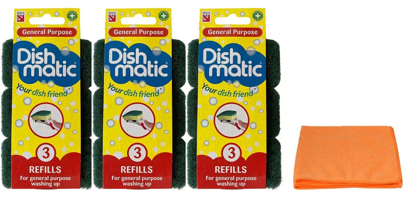 Topest 9X Fillable Washing Up Brush Refills 3 X 3 Refills  General Purpose Brush Refills  with Ultra Absorbent Microfibre Cleaning Cloth