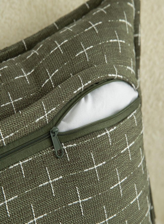 Mandioo Set of 2 Linen Cushion Covers Woven Texture Pillowcase Farmhouse Modern Decoration Living Room Sofa Bedroom Bed 40 x 40 cm Olive Green - Image 3