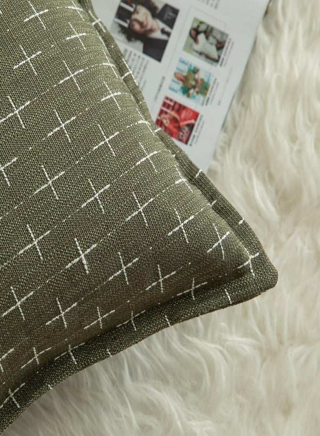 Mandioo Set of 2 Linen Cushion Covers Woven Texture Pillowcase Farmhouse Modern Decoration Living Room Sofa Bedroom Bed 40 x 40 cm Olive Green - Image 2
