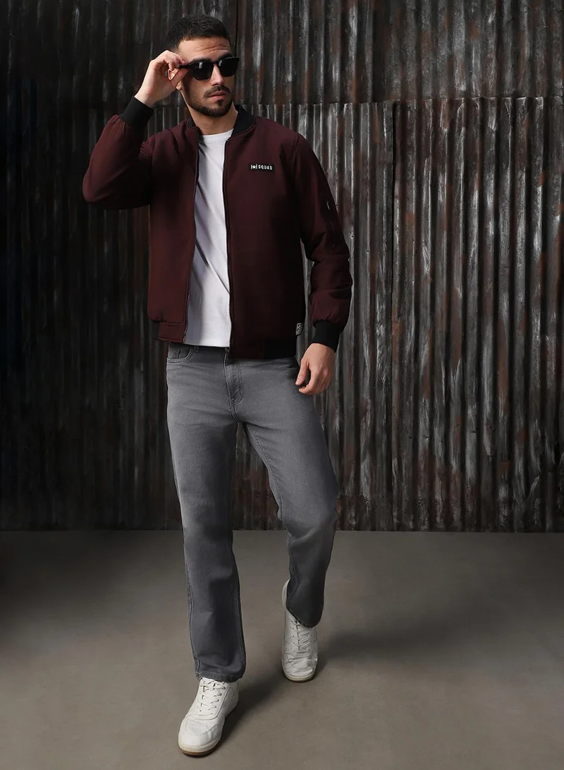 HIGH STAR Men's Wine 100% Polyester Printed Relaxed Fit Jacket