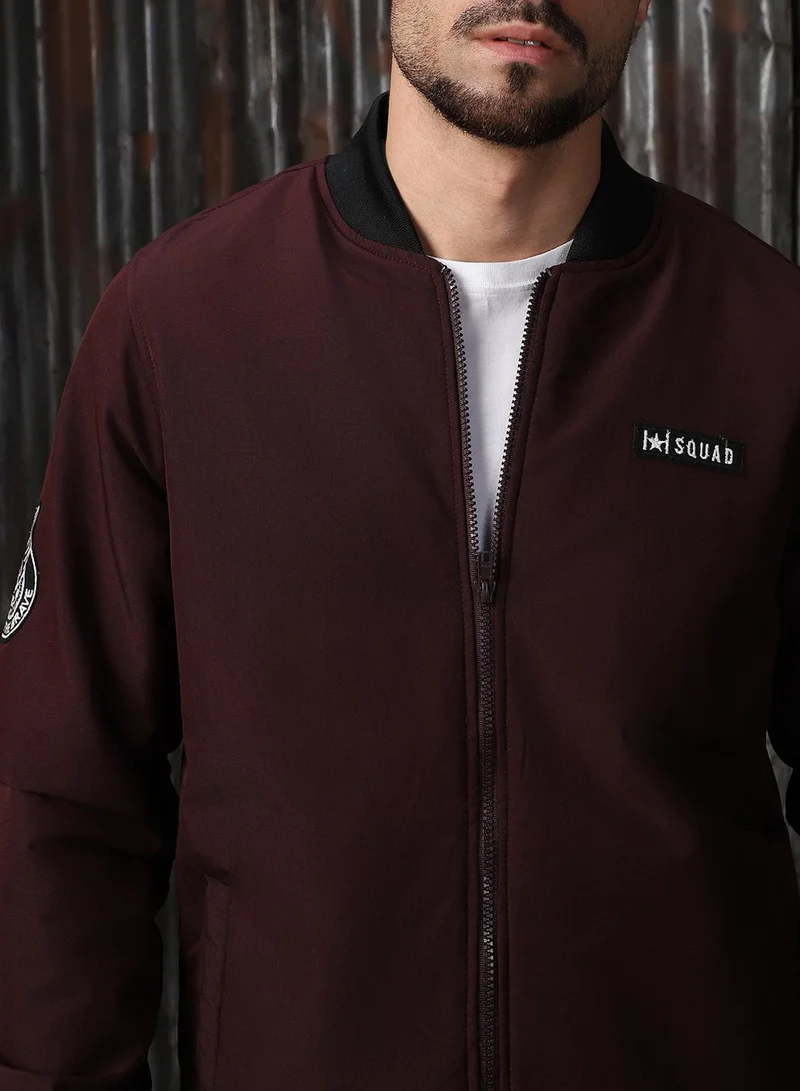 HIGH STAR Men's Wine 100% Polyester Printed Relaxed Fit Jacket