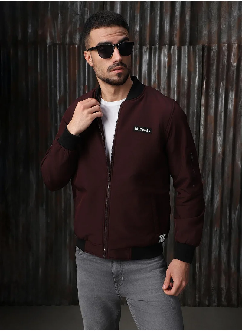 HIGH STAR Men's Wine 100% Polyester Printed Relaxed Fit Jacket