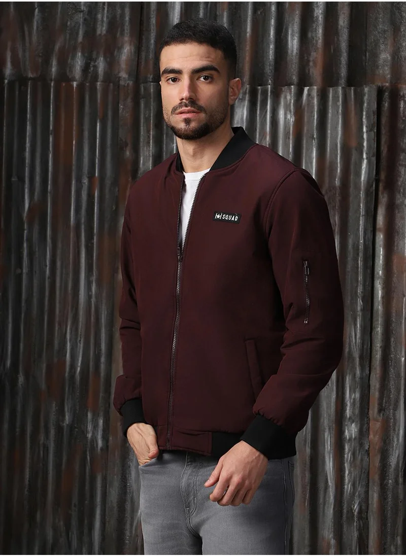 HIGH STAR Men's Wine 100% Polyester Printed Relaxed Fit Jacket
