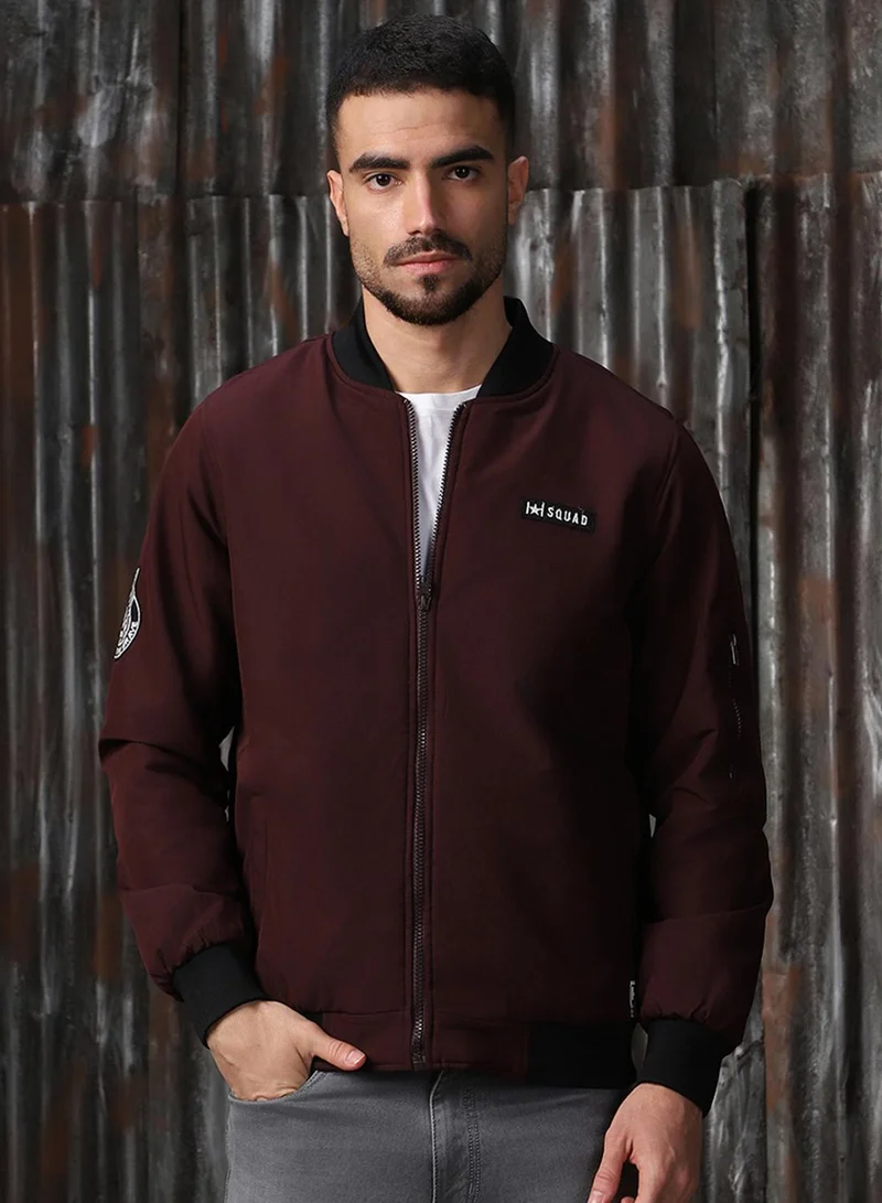 HIGH STAR Men's Wine 100% Polyester Printed Relaxed Fit Jacket