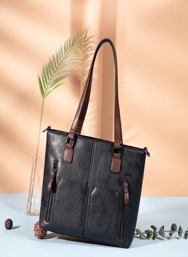 LOVEVOOK Large Shoulder Bag for Women Faux Leather Purse Work Bags with Multi-Pockets Designer Handbag, Black, Large - Image 3