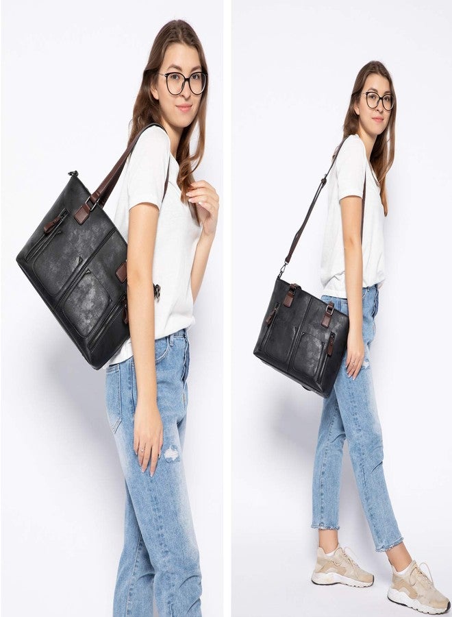 LOVEVOOK Large Shoulder Bag for Women Faux Leather Purse Work Bags with Multi-Pockets Designer Handbag, Black, Large - Image 2