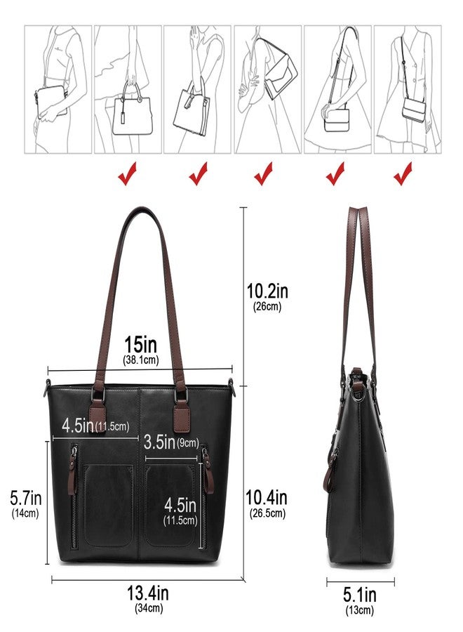 LOVEVOOK Large Shoulder Bag for Women Faux Leather Purse Work Bags with Multi-Pockets Designer Handbag, Black, Large - Image 5