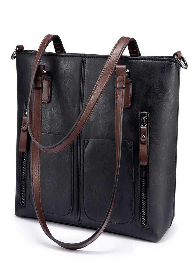 LOVEVOOK Large Shoulder Bag for Women Faux Leather Purse Work Bags with Multi-Pockets Designer Handbag, Black, Large - Image 1