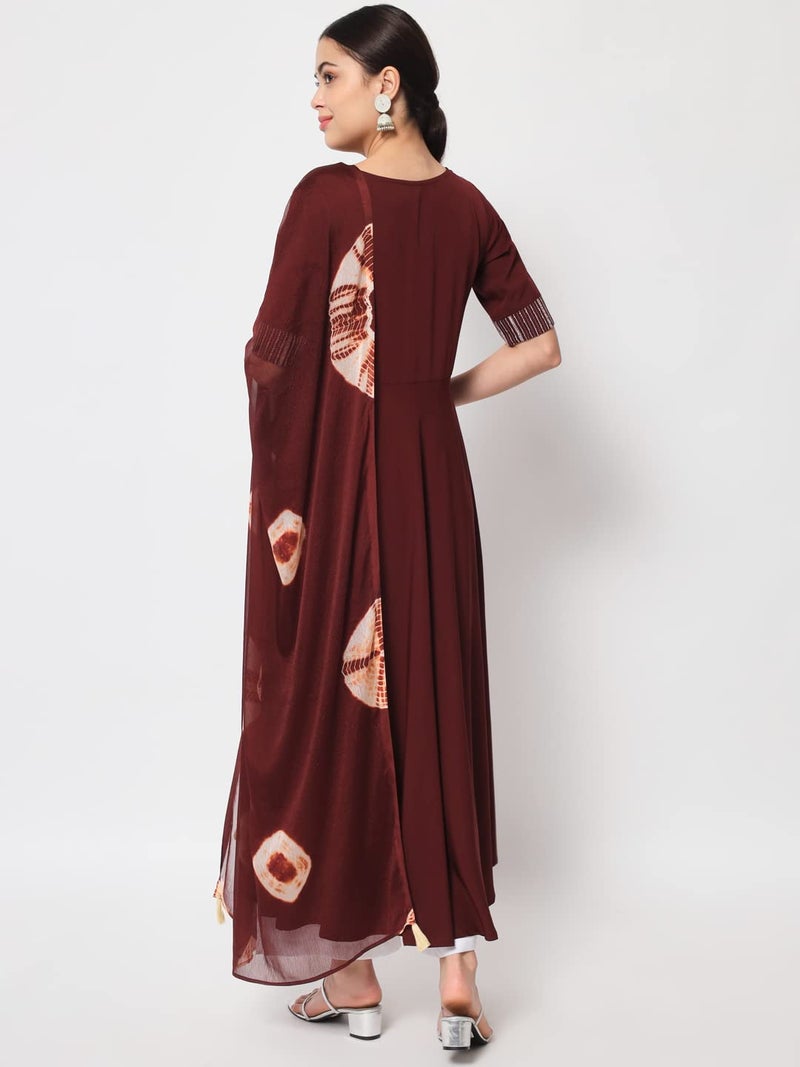 FIORRA Women's Maroon Poly Crepe Straight Kurta with Dupatta - Image 3