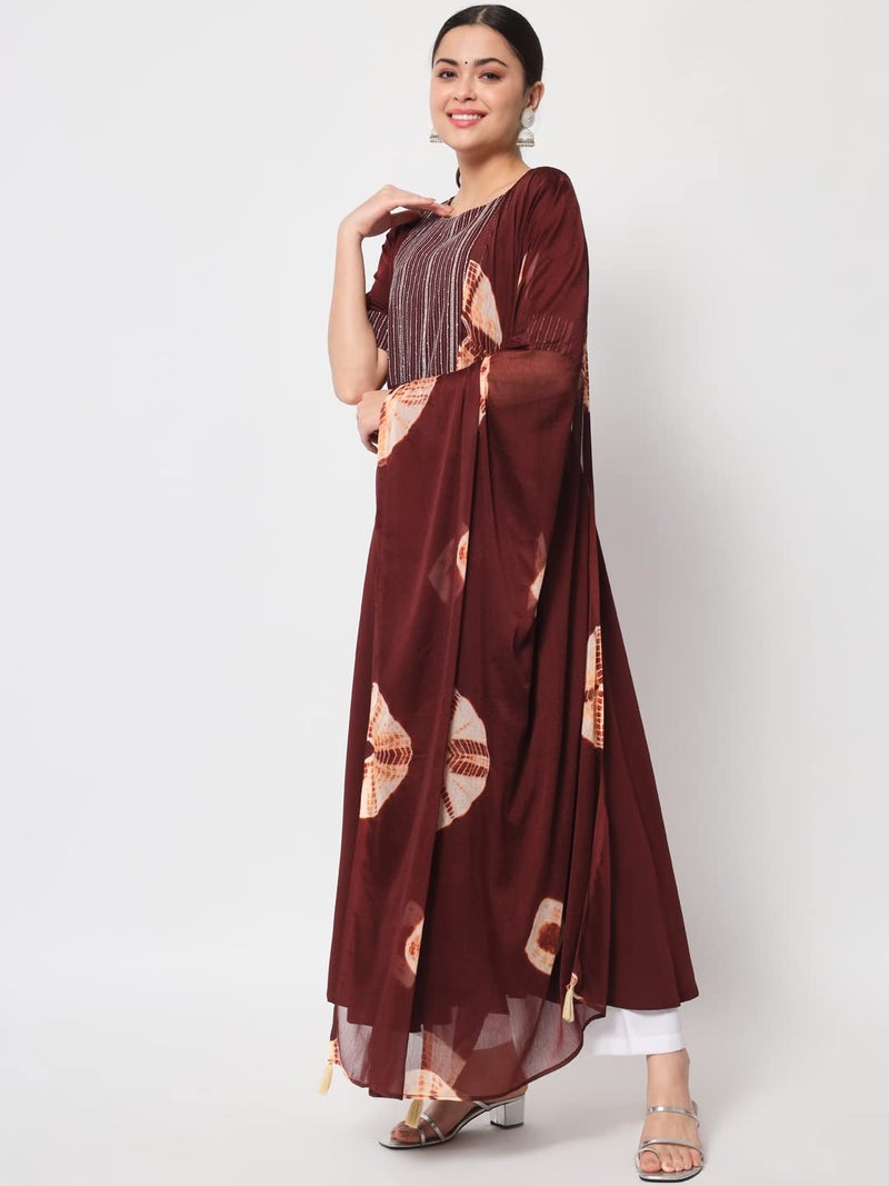 FIORRA Women's Maroon Poly Crepe Straight Kurta with Dupatta - Image 2