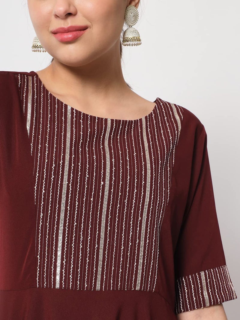 FIORRA Women's Maroon Poly Crepe Straight Kurta with Dupatta - Image 5