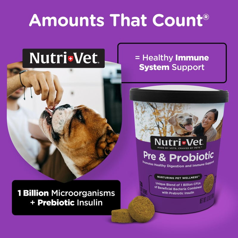 nutri vet Nutri-Vet Pre & Probiotics for Dogs, Digestive Support, Upset Stomach, Puppy Probiotic, Pet Vitamins and Supplements, Dog Probiotics, Liver & Cheese Flavor, 120 Soft Chews - Image 4