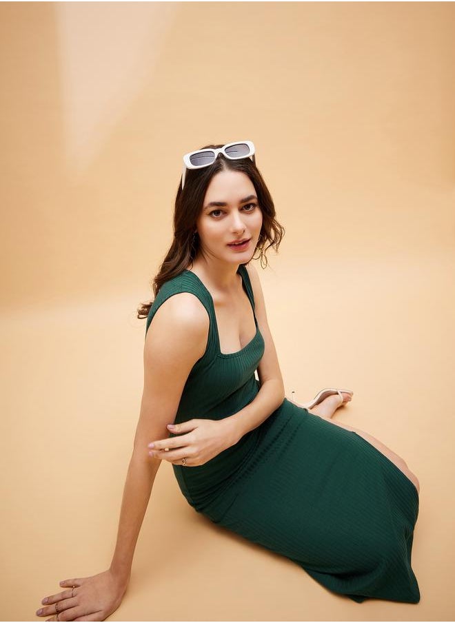 SASSAFRAS - Ribbed Bodycon Midi Dress with Side Slit by Styli - Image 1