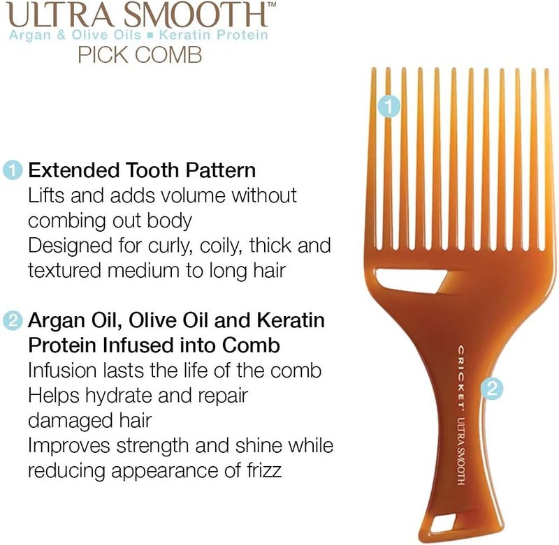 Cricket Ultra Smooth Hair Pick Comb with Argan Oil, Olive Oil, and Keratin for Frizz Control - Image 3