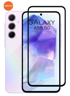 NAFCO For Samsung Galaxy A55 5G - Full Glue Tempered Glass Screen Protector - Advanced Border-Less Full Edge to Edge ,Shatterproof , High Responsiveness , Higher Transparency , Quick to Install ,Anti-scratch and Bubble-free Screen Protector - Black  - Image 1